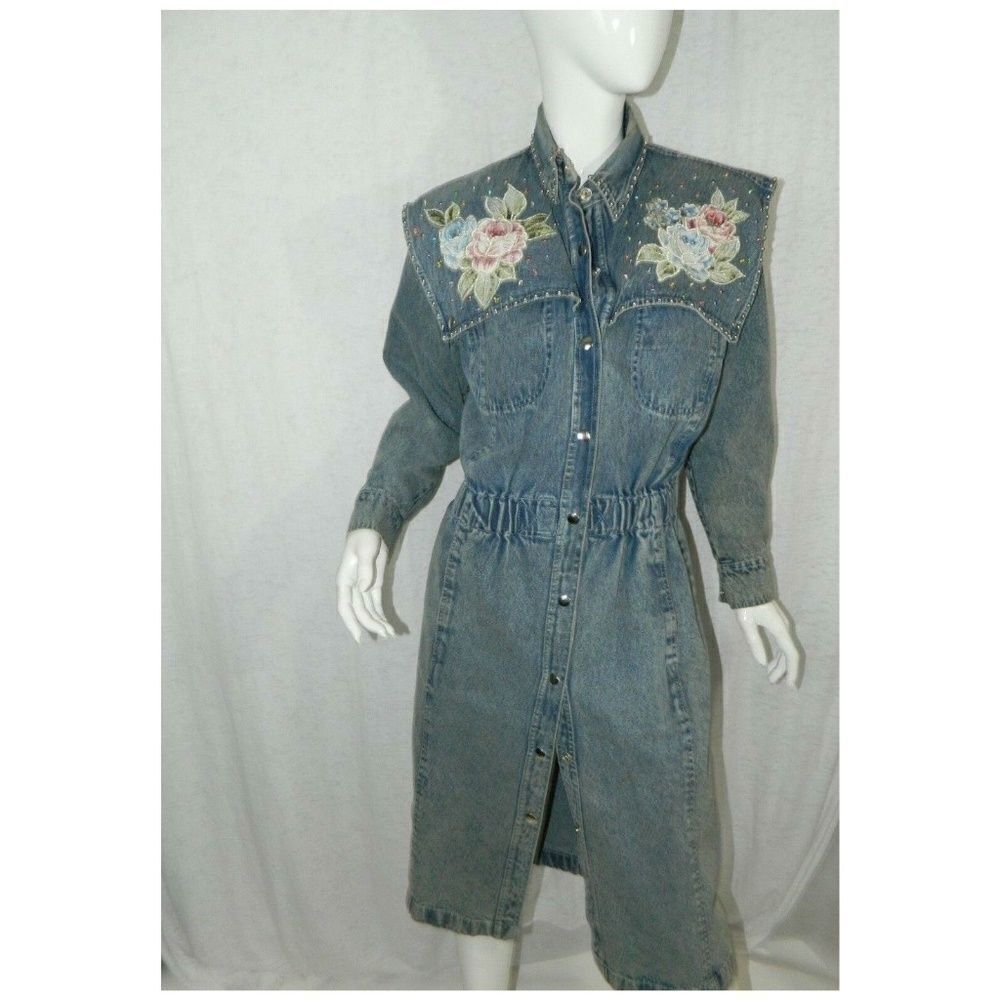 Kokomo Dress Acid Wash Denim Jean Coat Dress S/M